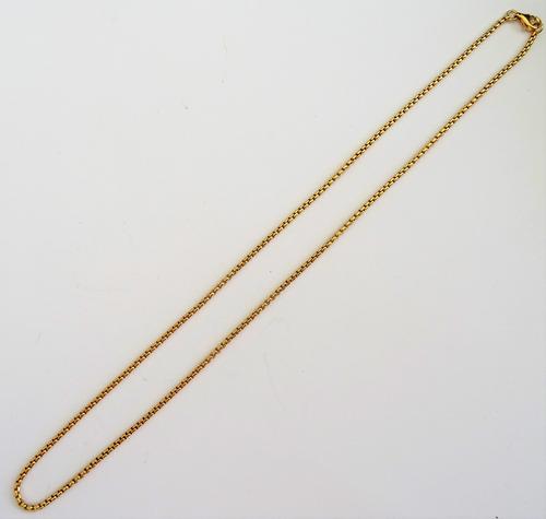 A 18ct gold neckchain, in a curved square link design, on a sprung hook shaped clasp, detailed 750, weight 12.2 gms, length 44cms.