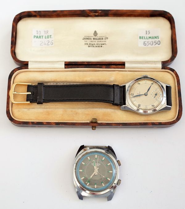 An Omega steel cased gentleman's wristwatch, the signed silvered dial with black Arabic and baton numerals and with subsidiary seconds, with a case an