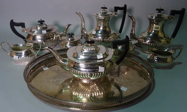 Sliver plated wares, including a tea and coffee set, a galleried tray and sundry, (qty).