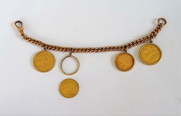 Two Edward VII sovereigns 1903 and 1910 in gold pendant mounts, a George V half sovereign 1911, in a 9ct gold pendant mount, an Edward VII half sovere