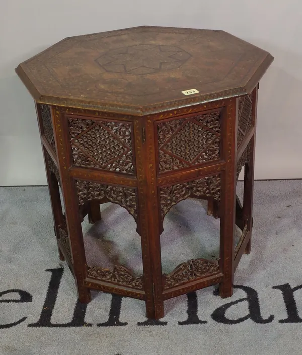 A late 19th/ early 20th century Eastern inlaid folding octagonal occasional table, 57cm wide x 58cm high.