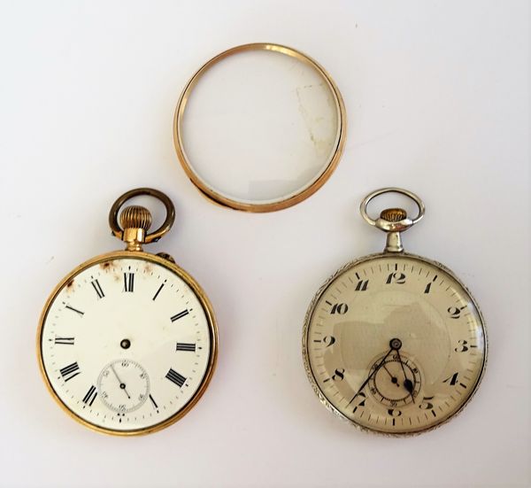 A gold cased, keyless wind, openfaced gentleman's pocket watch, with an unsigned gilt jewelled lever movement, the inner and outer case detailed 10 K,