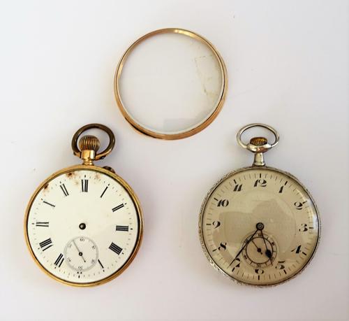 A gold cased, keyless wind, openfaced gentleman's pocket watch, with an unsigned gilt jewelled lever movement, the inner and outer case detailed 10 K,