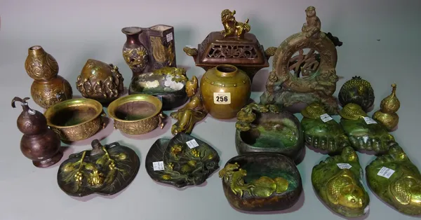 Asian interest, comprising; 20th century bronze vases, trays, scroll weights and sundry, (qty).