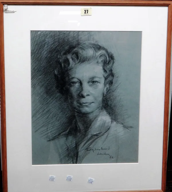 Stephen Ward, 20th Century, two charcoal portraits, both and signed and inscribed, one dated '60', the larger 40 x 32.5cm.; together with a further ch