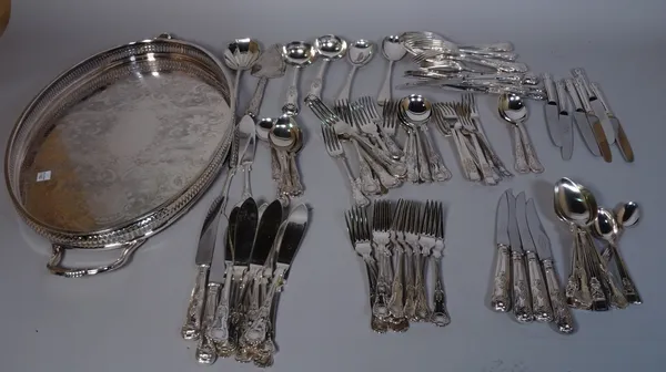 Mayfair; a large quantity of 20th century Kings pattern silver plated flatware and a silver plated tray, (qty).