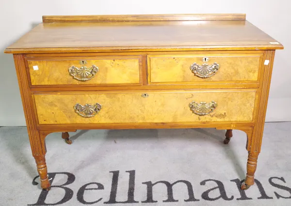 An early 20th century mahogany dressing table, with rectangular mirror over two short and one long drawer, 107cm wide x 142cm high.