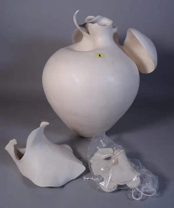 Astrid Dahl (1944-); a large white clay botanical sculpture, 20th century of organic form, 72cm high. Dispose £15