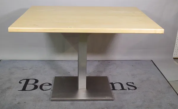 A 20th century rectangular beech dining table, on a chrome metal base, 120cm wide x 84cm high.