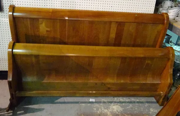 A 20th century hardwood double sleigh bed, 168cm wide x 98cm high.