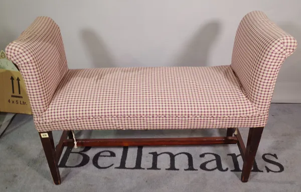 A 20th century mahogany framed window seat, on tapering supports, 110cm wide.