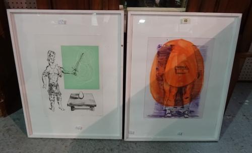 Continental School, 20th Century, Red Drawers, Dividing the Egg, two colour etchings, both numbered, one '23/24', the other '20/24', each 39 x 29cm, (