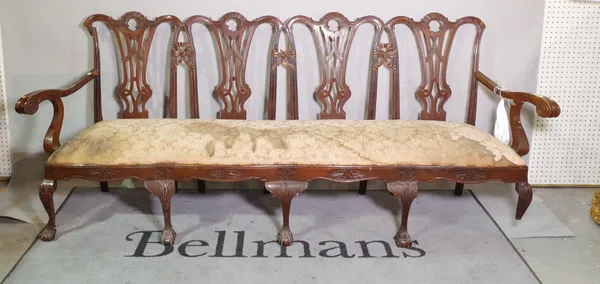 A 19th century continental mahogany quadruple chair back sofa on claw and ball feet, 224cm wide x 92cm high.