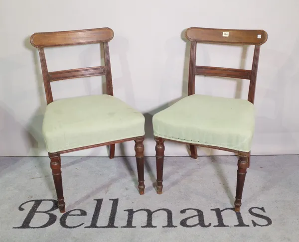 A set of five Regency mahogany bar back dining chairs, on turned supports, (5).