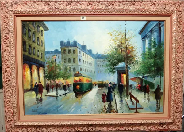 ** Aparisi (20th century), Paris street scene, oil on canvas, signed, 59cm x 89cm.