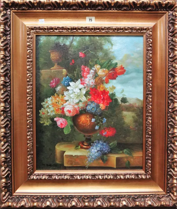 F** Blasco (20th century), Flowerpiece, oil on canvas, signed, 49cm x 38cm.