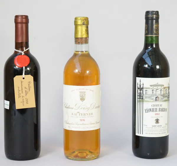 Three bottles of wine, comprising; 1976 Chateau Doisy Daene Sauternes, 1992 Chateau Leoville Barton,  Saint Julien, Bordeaux and a 1998 La Morra Itali