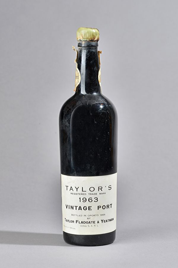 One bottle 1963 Taylors vintage port, bottle in Oporto by Taylor Fladgate & Yeatman.