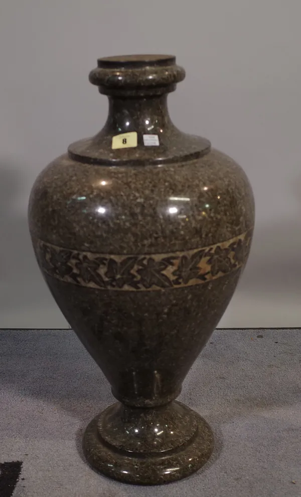 A 20th century grey marble urn of tapering form, 62cm high.