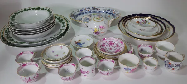 A group of Meissen porcelain, mostly 20th century, including; an `Onion' pattern oval dish; a group of `Green Vine' pattern plates and dishes; a flora