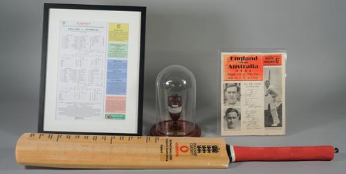 CRICKET MEMORABILIA:  a group of four collectables, includes  a signed, full size cricket bat, England v South Africa, Nat West Series, 2008, Duncan F