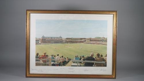 CRICKET:  a limited edition print of the England v Australia 1980 Centenary Test Match at Lords, after Arthur Weaver, signed by eleven England captain