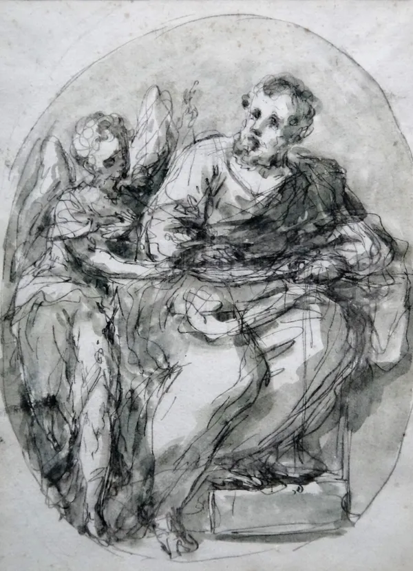 Italian School (18th century), The Inspiration of St Matthew, pen, ink and grey wash, 29cm x 21.5cm.