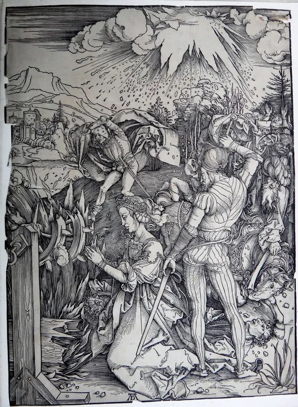 After Albrecht Durer, The Martyrdom of St Catherine, two prints, unframed, each 39cm x 28cm,(2).