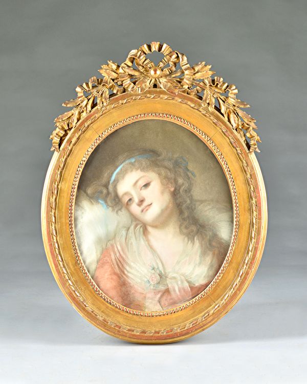 Circle of Jean Marc Nattier, Portrait of Comtesse Grabonska, pastel, inscribed on reverse, oval, 52cm x 44cm. Illustrated.