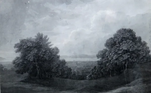 Attributed to Thomas Jones (1742-1803), View of The Severn, monochrome watercolour, bears copied inscription on reverse, 33.5cm x 53.5cm.