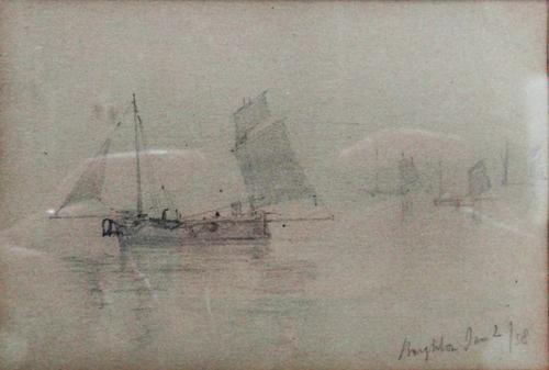 Samuel Read (1815-1883), Vessels off the coast, Brighton; Breakers on the shore, Brighton, two, pencil, one heightened with white, both inscribed and