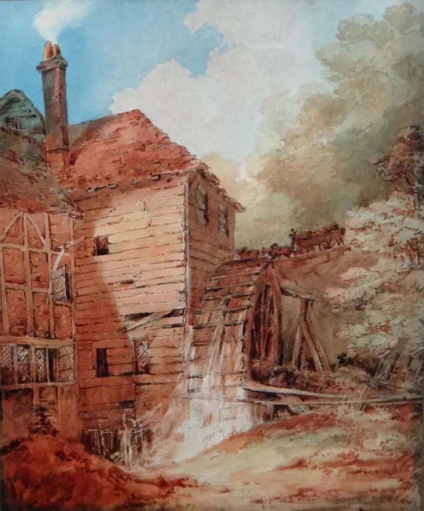 Follower of John Sell Cotman, An old watermill, watercolour, 39cm x 31.5cm.