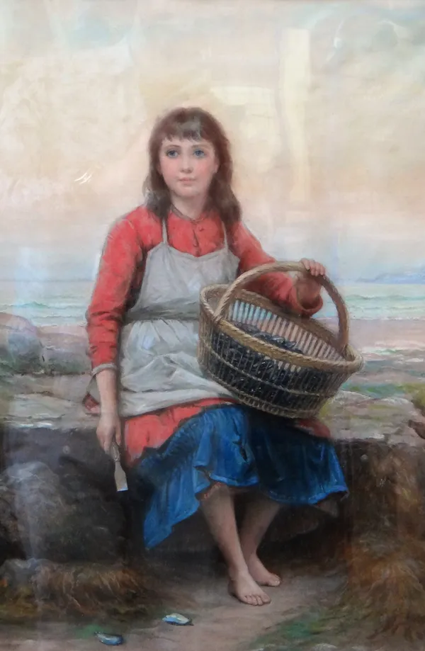 Anglo French School (early 20th century), The young mussel gatherer, pastel, 45cm x 31cm.