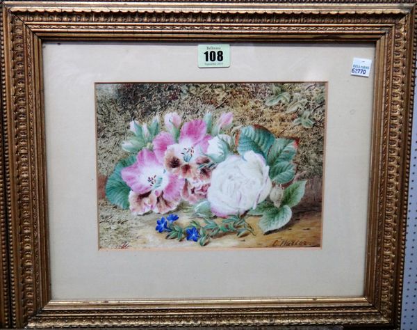 E. Walter, (exh. 1855-1891), Floral still lives, a pair, watercolour, both signed, each 17cm x 22cm.(2)