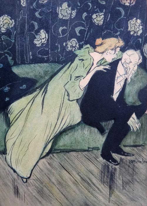 Attributed to Theophile Alexandre Steinlen (1859-1923), Consolation, pen, ink and watercolour, bears a signature, unframed, 31.5cm x 23cm.