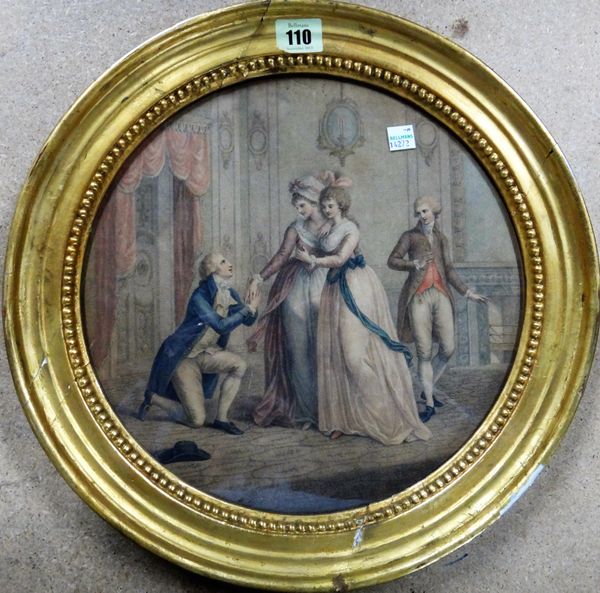 Circle of Bartolozzi, The Courtship; The Proposal, a pair of colour stipple engravings, circular, each 30cm diam.(2)