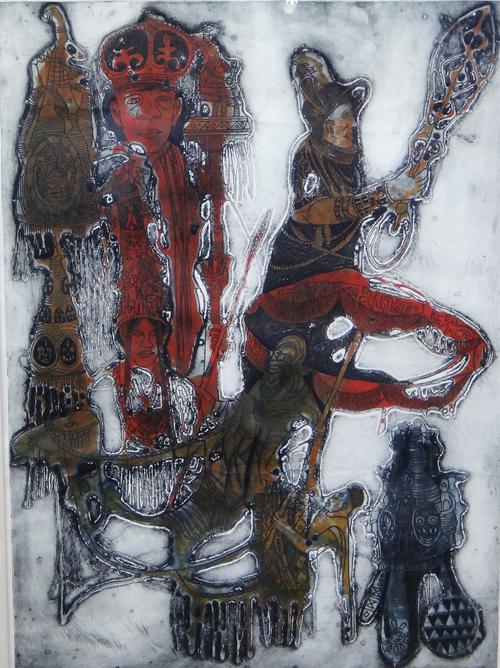 Bruce Onobrakpeya (b.1932), Ifielo I; Red Base, two deep etchings, both signed, inscribed, dated and numbered in pencil, each 67.5cm x 49cm.(2)
