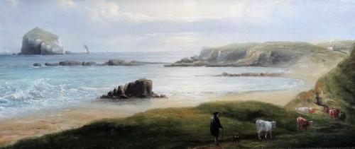 J. Lewis (19th century), Bass Rock, oil on panel, 17.5cm x 38.5cm.