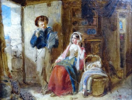 Follower of William Powell Frith, The Sailor's Return, oil on canvas, bears a signature, 19.5cm x 24cm.