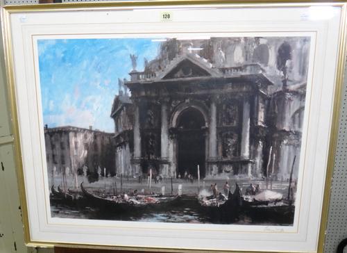 Edward Seago (1910-1974), Santa Maria della Salute, Venice, colour reproduction, signed in pencil, 55cm x 74cm.