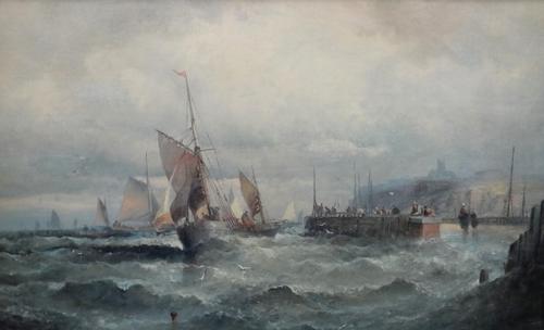 William Anslow Thornley (fl. 1858-1898), Shipping off Whitby, oil on canvas, 23.5cm x 38.5cm.