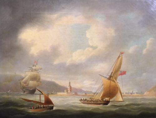 Thomas Buttersworth (1768-1842), Luzon Charlotte coming through the Straits of Messina, oil on canvas, 36cm x 49cm.Provenance: with York Gallery, Tunb