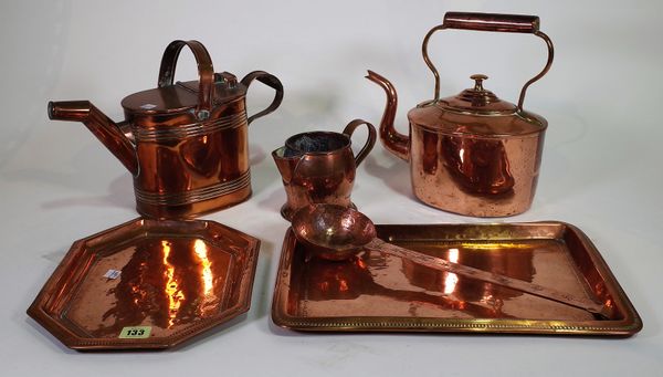 Copperwares including; kettles, trays and jugs, (qty). S6M