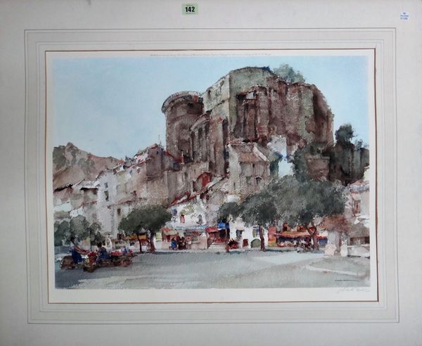 Sir William Russell Flint (1880-1969), La Voulte sur Rhone, colour reproduction, signed in pencil, with blindstamp, unframed, 48.5cm x 63cm.