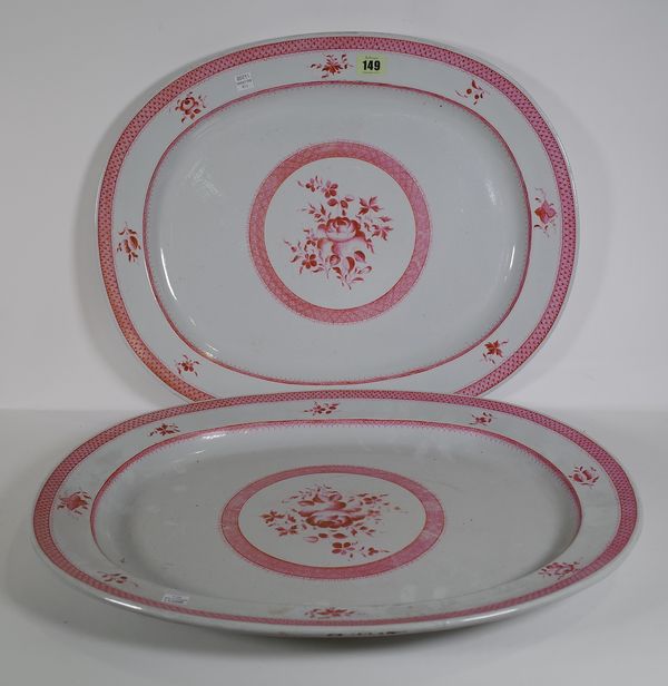 A pair of 19th century Spode pink and white oval serving dishes, (2).