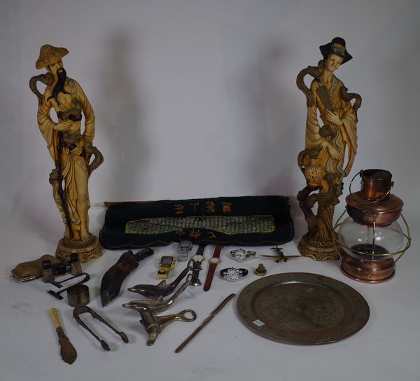 Collectables including walking sticks, watches, copper, brass and sundry. S5M