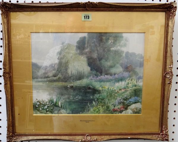 Frank Galsworthy (1863-1959), 'Peter's Garden'; Three further garden scenes, four watercolours, all signed and dated 1915, each 26.5cm x 36.5cm.(4)  D