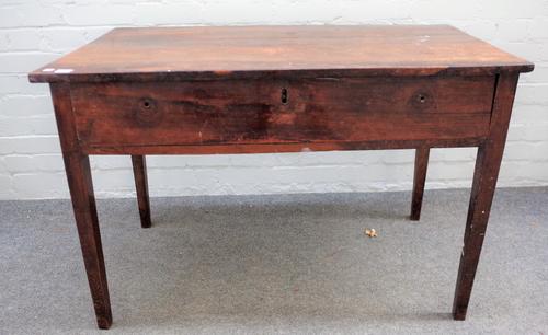 An early 19th century Anglo Indian solid rosewood single drawer side table on tapering square supports, 104cm wide x 69cm high.