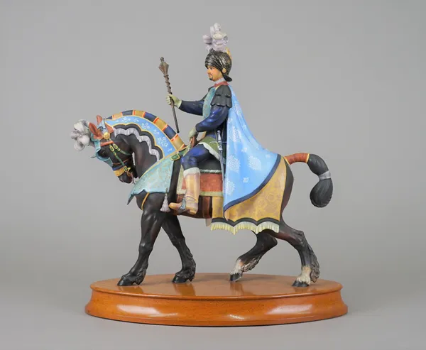 A Royal Doulton porcelain equestrian figure group 'The Palio Knight' Ltd Edition 9/500, HN2428, on a mahogany oval plinth, with certificate, 49cm high