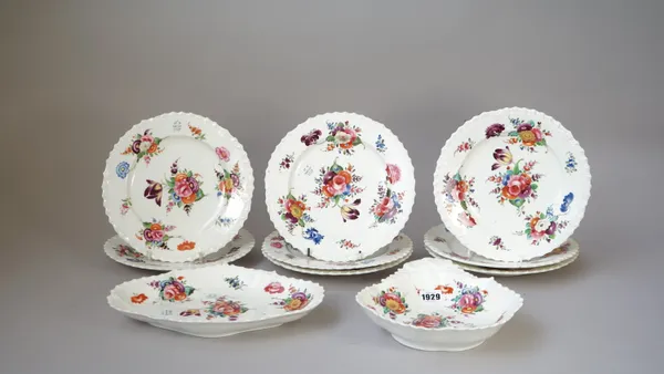 A Coalport `Union' shape part dessert service, circa 1820-30, each painted with scattered flower sprays inside gadroon moulded rims, comprising; a loz